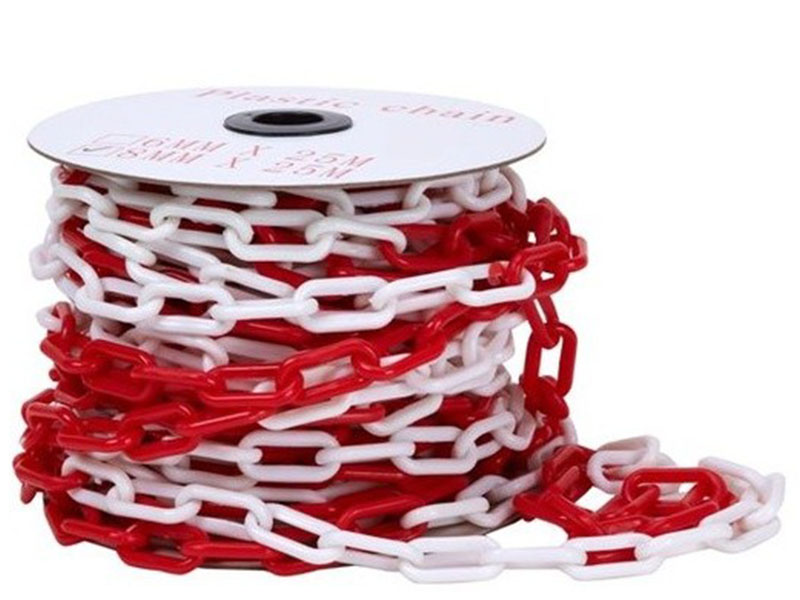 Cadena plástica roja y blanca